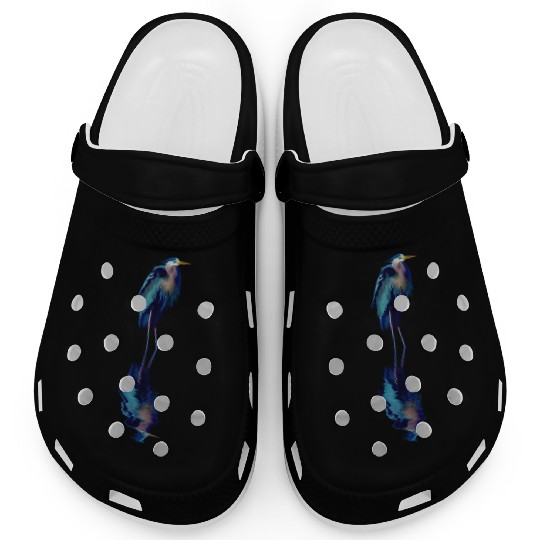 Great Blue Heron Stands Reflected Clogs