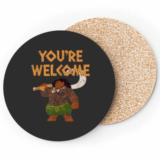 disneys Moana Maui Confident Pose You're Welcome Retro Logo Coasters