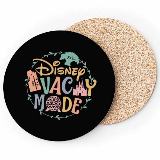 Disney Vacay Mode Coasters, Disney Epcot Coasters, Disney Castle Coasters