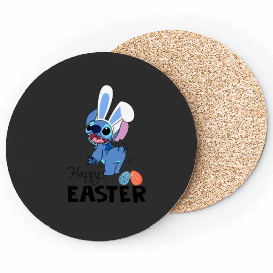 Stitch Happy Easter Shirt, Disney Easter Egg Shirt, Lilo & Stitch Easter Shirt, Disney Spring Break Tee, Family Easter Stitch Bunny Shirt Coasters