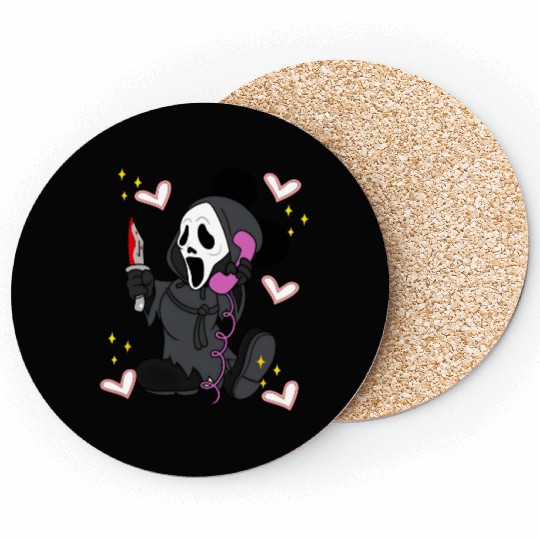 Disney Mickey Scream No You Hang Up Coasters, Mickey Ghost Scream Ghostface Phone Call Coasters