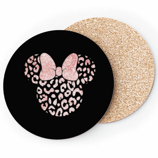 Glitter Minnie Cheetah Coasters, Leopard Minnie Coasters, Disneyworld Coasters, Minnie Ear Coasters