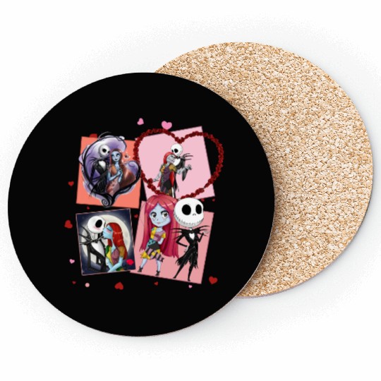 Jack and Sally Happy Valentine's Day Coasters, Disney Valentines Coasters