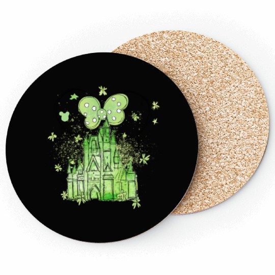 Disneyland St Patricks Day Coasters, Clover Disney Castle Minnie Mouse Coasters