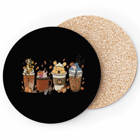 Retro Winnie The Pooh Coffee Coasters, Disney Thanksgiving Coasters