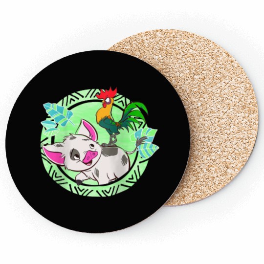 disneys Moana Pua Hei Hei Tribal Distressed Frame Portrait  gifts Coasters
