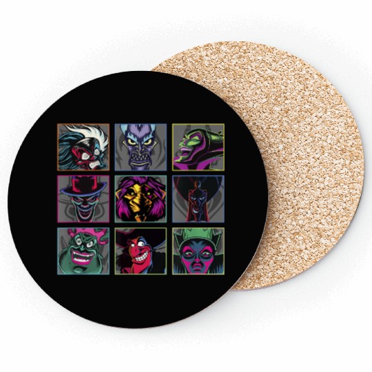 Disney Villains Colorful Neon Big Face Group Sho Coasters