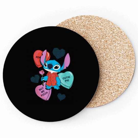 Disney Stitch Funny Candy Hearts Valentines Day Coasters