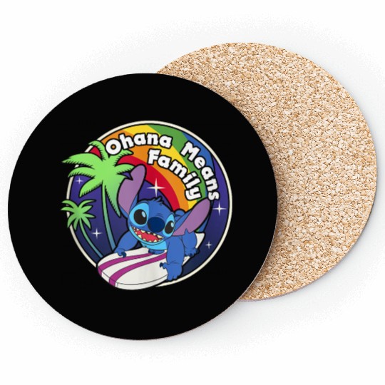 Disneyss Lilo Stitch Rainbow Surf Stitch Ohana Means Family Coasters