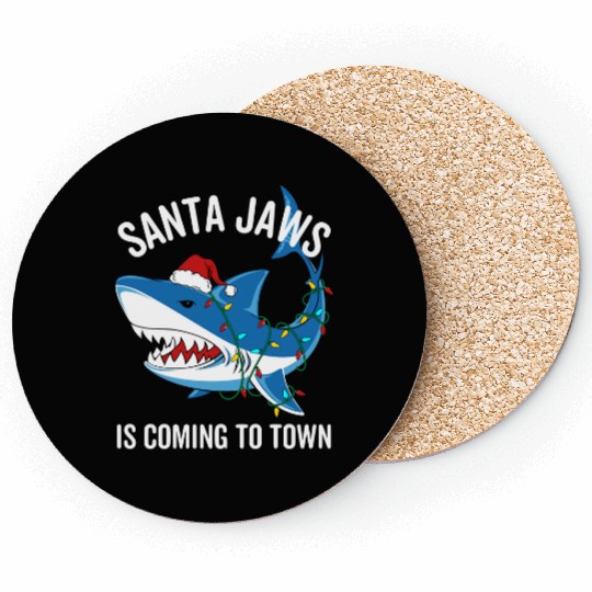 Santa Jaws Is Coming To Town Funny Christmas Shark Coasters