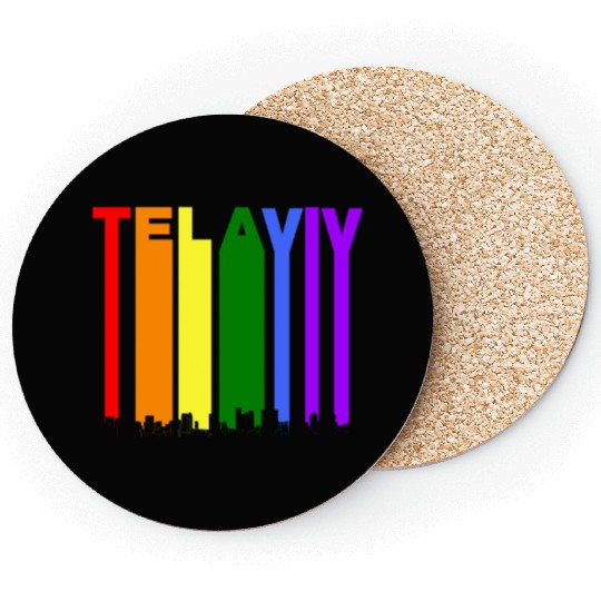 Tel Aviv Israel Skyline Rainbow LGBT Gay Pride Coasters