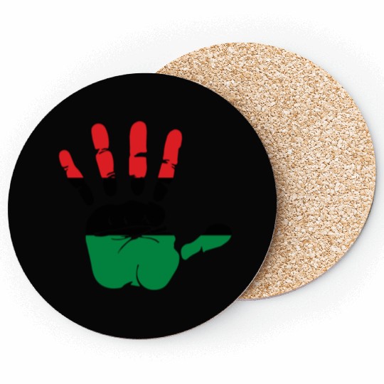 Pan African Flag Hand Print Sign Afro- American Coasters