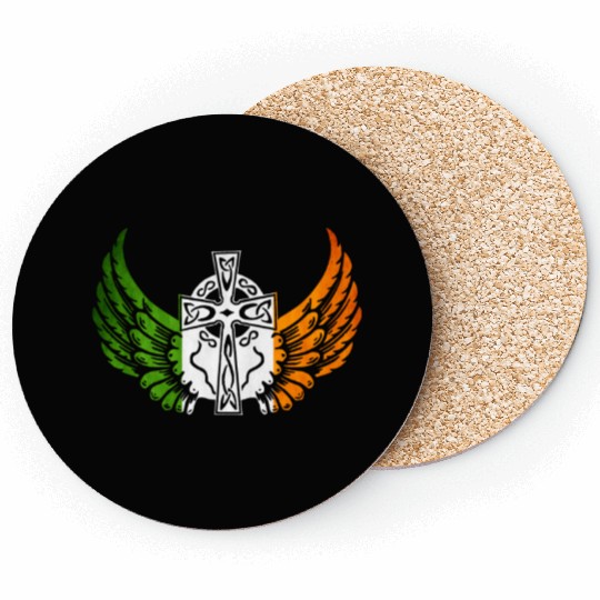 Irish Flag Design Celtic Cross Irish gift Coasters