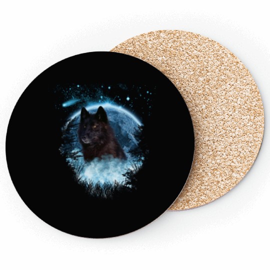 Black Wolf Bl Moon Full Scape Coasters