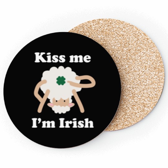 Kiss Me Im Irish Sheep Funny St Patricks Day Pun Coasters