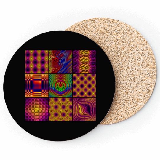 9 Panel Square Fractal Collage of Computer Art Coasters