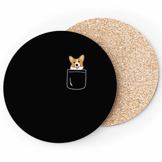 Corgi In Pocket Funny Cute Puppy Big Happy Smile Coasters