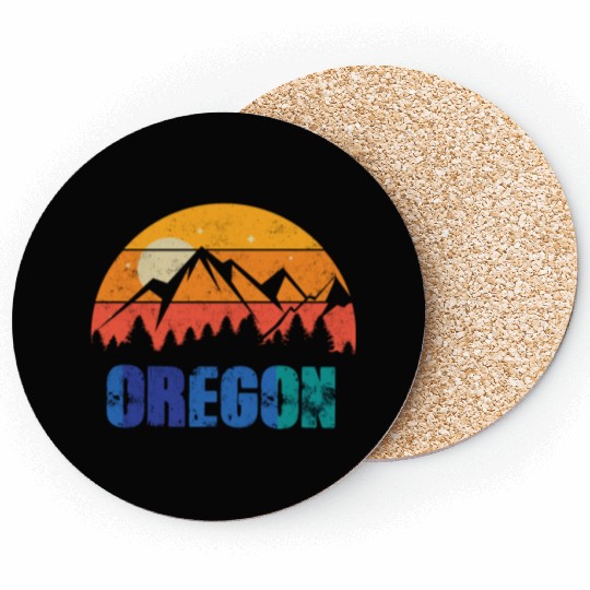 Retro Vintage Oregon With Mountain And Forest Coasters