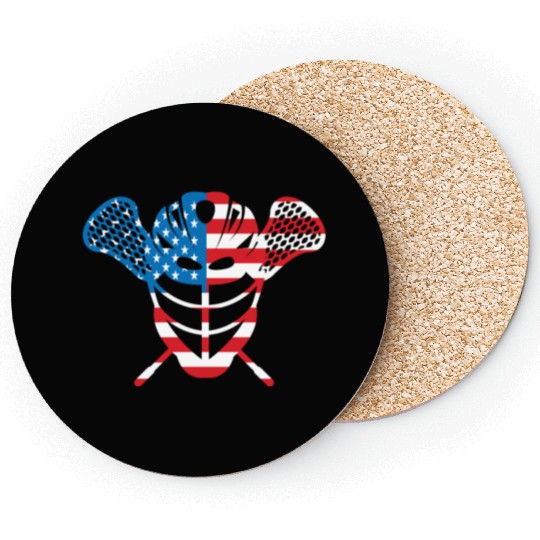 Lacrosse Helmet and Sticks American Flag Coasters