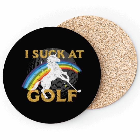 I suck at golf with rainbow and unicorn. Coasters