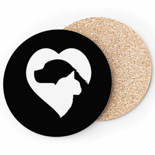 Cat Dog Heart, Resque Dog and Cat, Animal Lovers Coasters