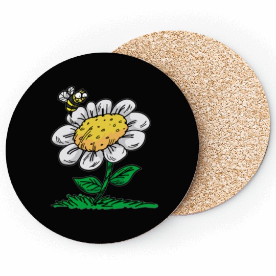 COMMON DAISY FLOWER Bee Cartoon Comic Coasters