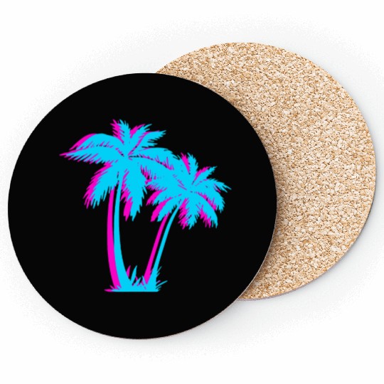 Beach Vaporwave Palm Tree Gift Aesthetic Tropical Coasters