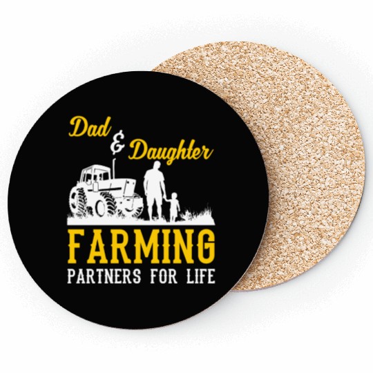 Farmer, Dad And Daughter, Farming Partners For Coasters