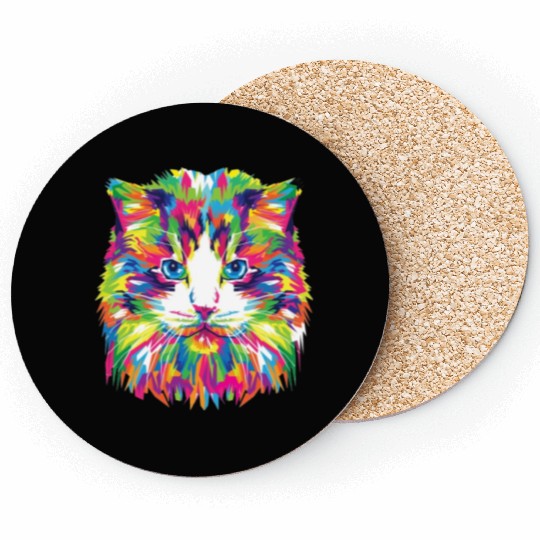 Psychedelic Colorful Cat Abstract Kitten Bright Coasters