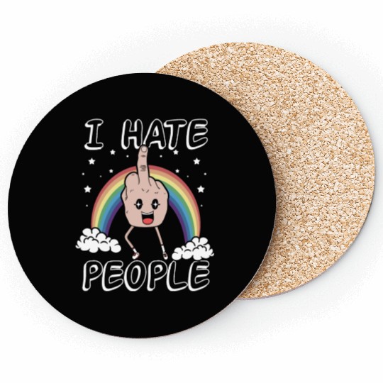 I Hate People Middle Finger Funny Rainbow Gift Coasters