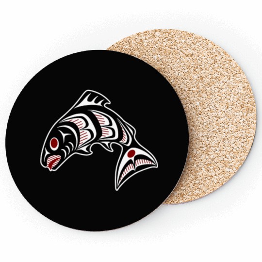 Native American Red Black Haida Vector Salmon Coasters