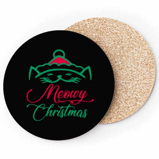 christmas cat meowy christmas - Funny Christmas Coasters
