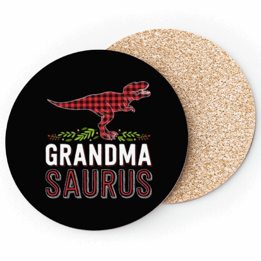 Grandma Saurus T Rex Red Plaid Matching Family Coasters