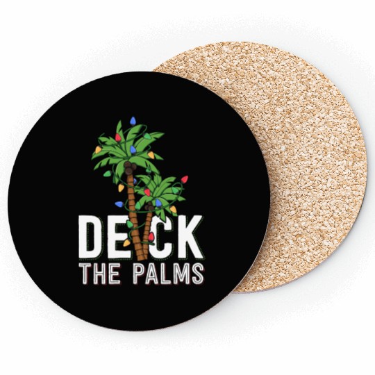 Deck The Palm Tree Lights Tropical Hawaii Family Coasters