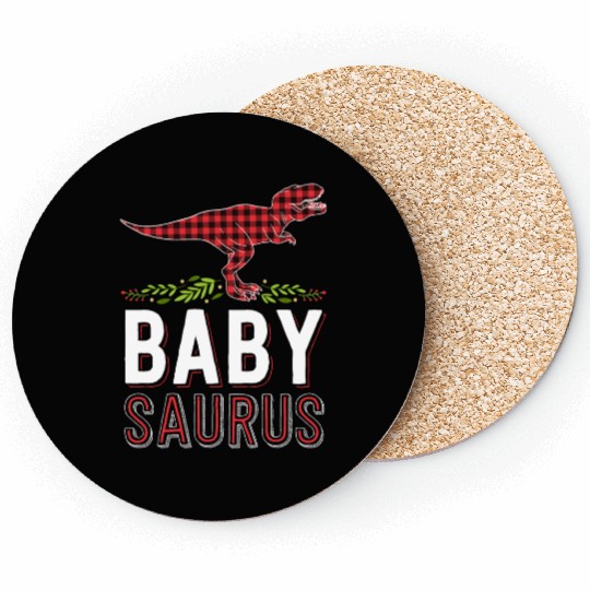 Baby Saurus T Rex Kid Red Plaid Matching Family Coasters