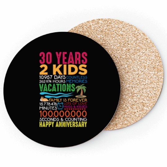 30 years Wedding Anniversary 2 kids Parents Coasters