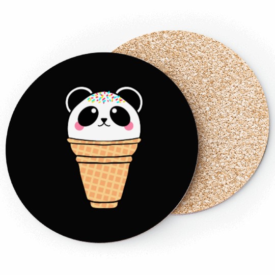 Cute funny sweet Ice cream panda Kawaii cartoon. Coasters