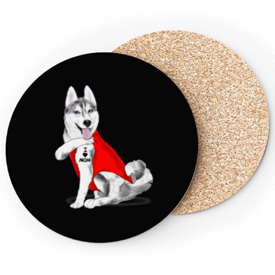 Funny husky Dog I Love Mom Tattoo husky Lover Gift Coasters