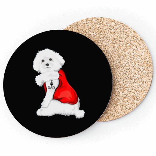 Funny bichon frise Dog I Love Mom Tattoo Lover Coasters