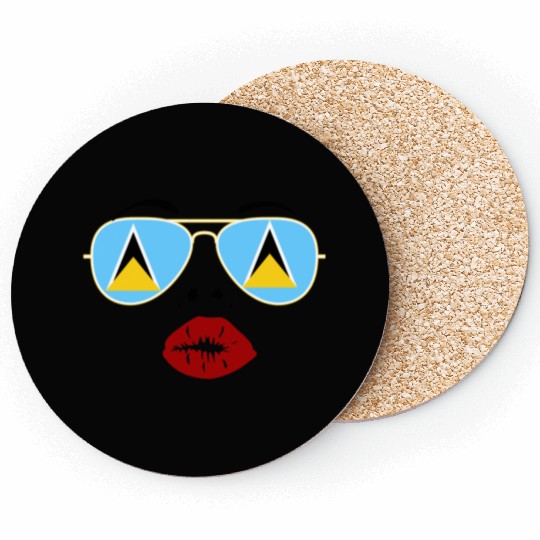Saint Lucia Flag St Lucia Sunglasses Lips Kiss Coasters