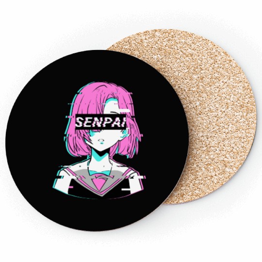 Aesthetic Vaporwave Anime Girl - Notice Me Senpai Coasters