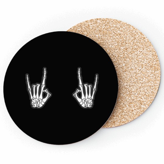 Skeleton Hands Rock N Roll Sign of the Horns Corna Coasters