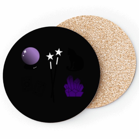 witch magic wand crystal ball tarot crystal cat Coasters