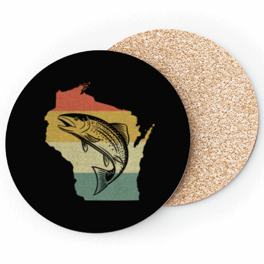 Vintage Retro Sunset Wisconsin Fishing Coasters