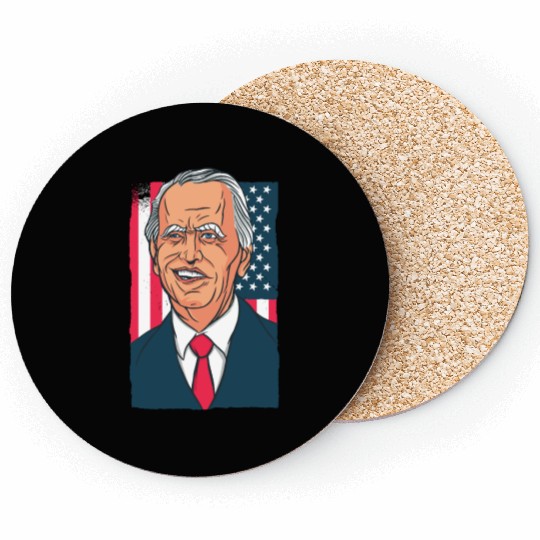 Joe Biden Cartoon Laughs with US Flag Coasters