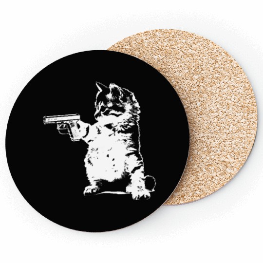 Gun Kitty Funny Cat Coasters