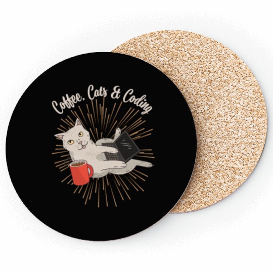 Coding Cats and Coffee Software Developer Coasters