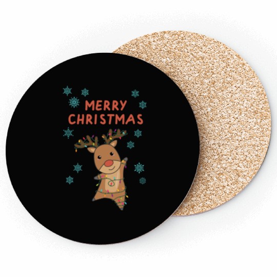 Merry Christmas Rudolph Red Nose Reindeer Snow Coasters