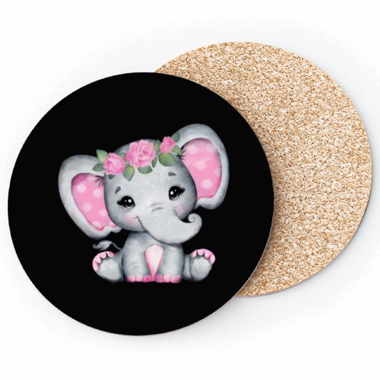 Watercolor pink elephant baby girl floral hairband Coasters