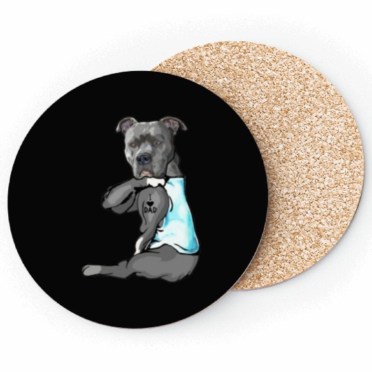 Cute Pitbull I Love Dad Dog Lovers Fathers Day Coasters